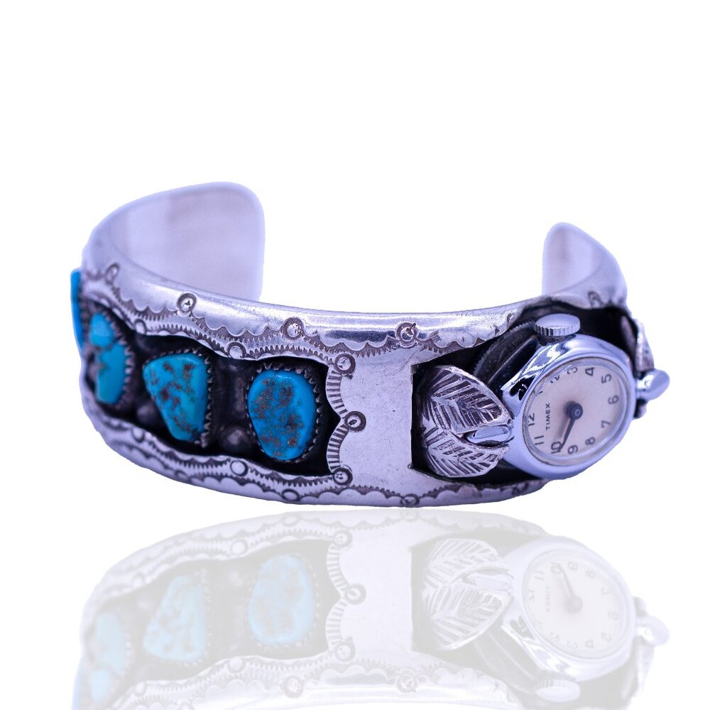 DA Jim Navajo Sterling Silver Turquoise Old Pawn Watch Cuff